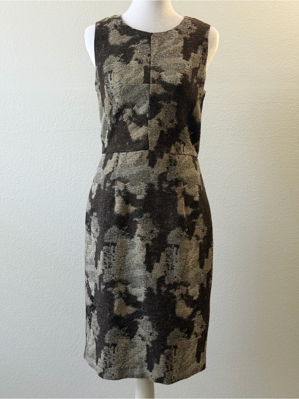 Banana Republic Brown and Cream Textured Sheath Midi Dress